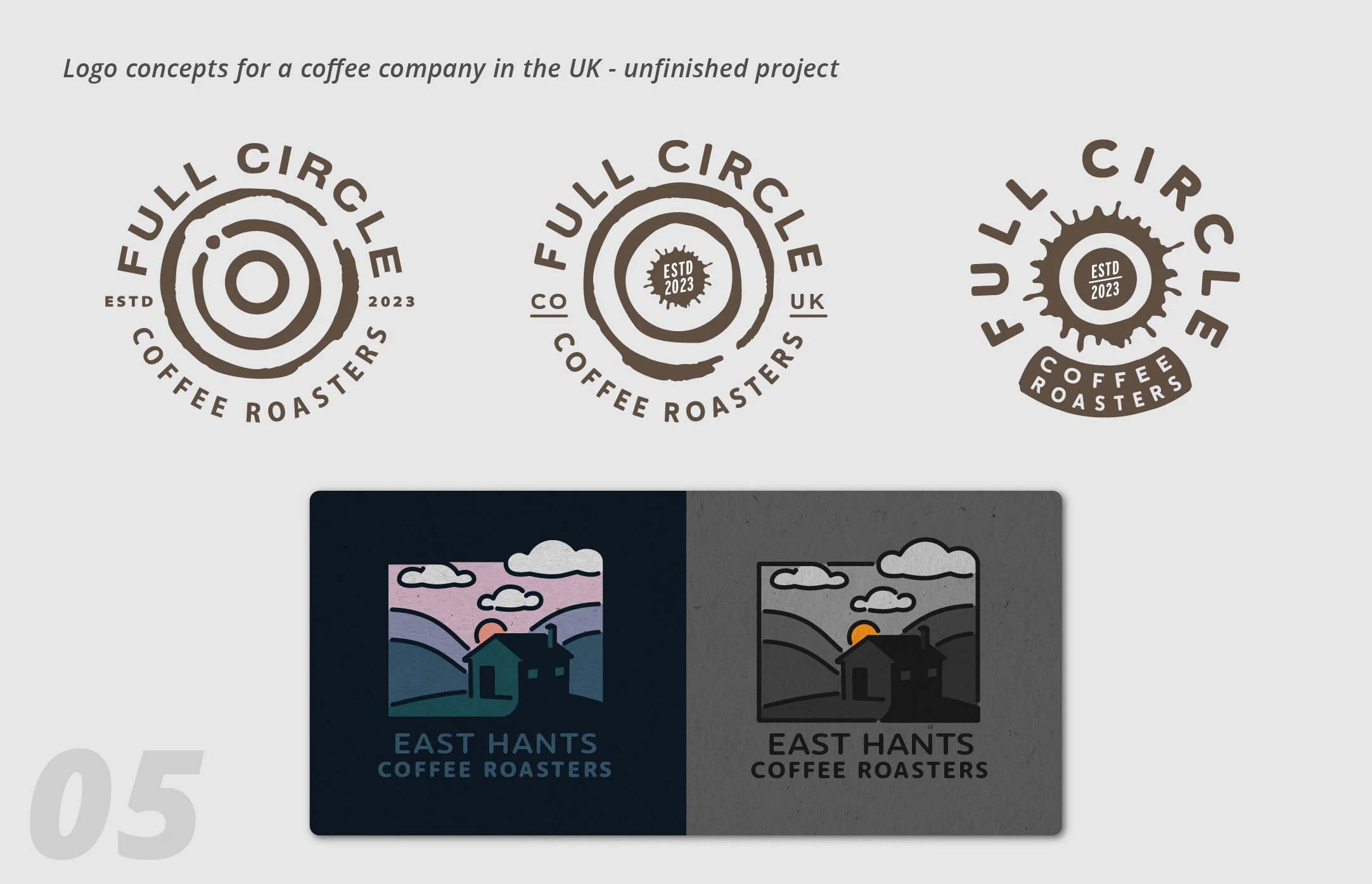 Full Circle and East Hants coffee roaster logo concepts